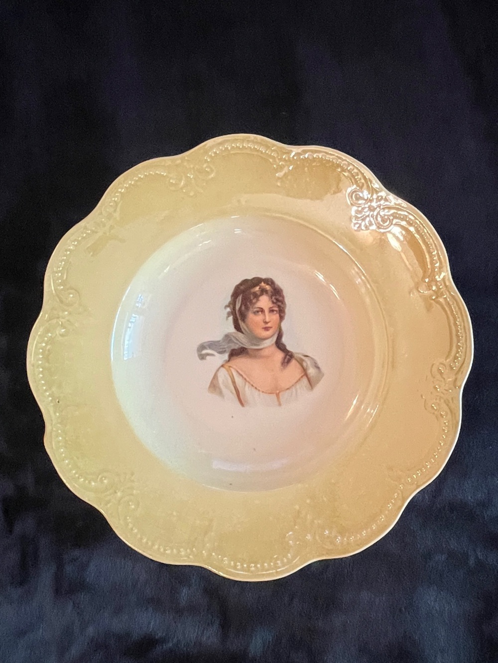 Porcelain Decorative Bowl in Yellow with Portrait Accent